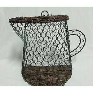 Chicken Wire Wall Pocket Coffee Pot/Pitcher Basket Country Farmhouse Decor